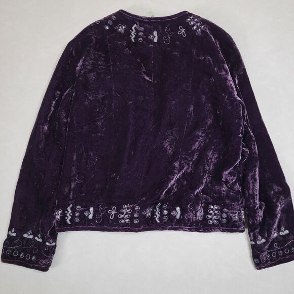 New Chicos Lula Jacket Purple Crushed Velvet Embroidered Beaded Blazer Size 2 - Picture 3 of 11